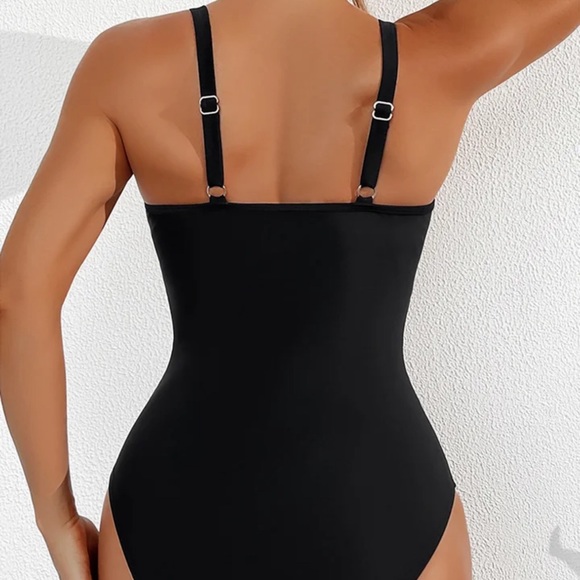 Black One-Piece Swimsuit with Sheer Waist Panel - Picture 3 of 16